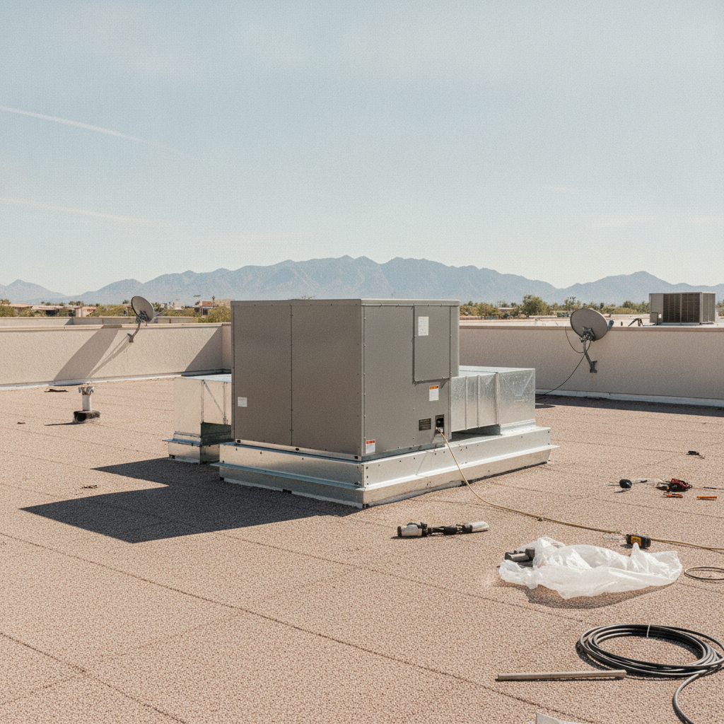 Portfolio image of a commercial rooftop HVAC unit installed by SEER Heating & Cooling in Tucson, Arizona