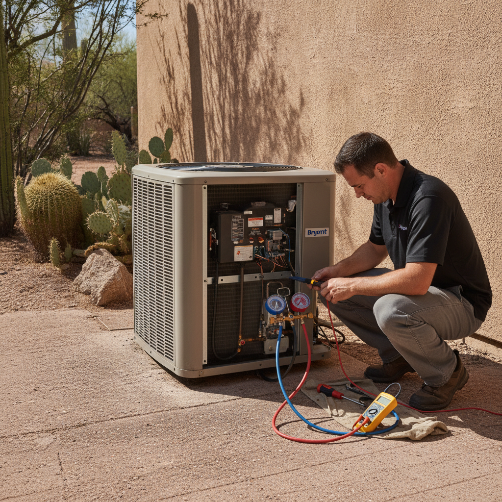 Portfolio image of an AC tune-up performed with a Bryant unit in Tucson, Arizona